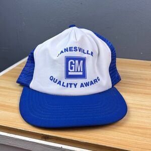 General Motors GM Trucker Hat White Blue Official Auction Program Snapback